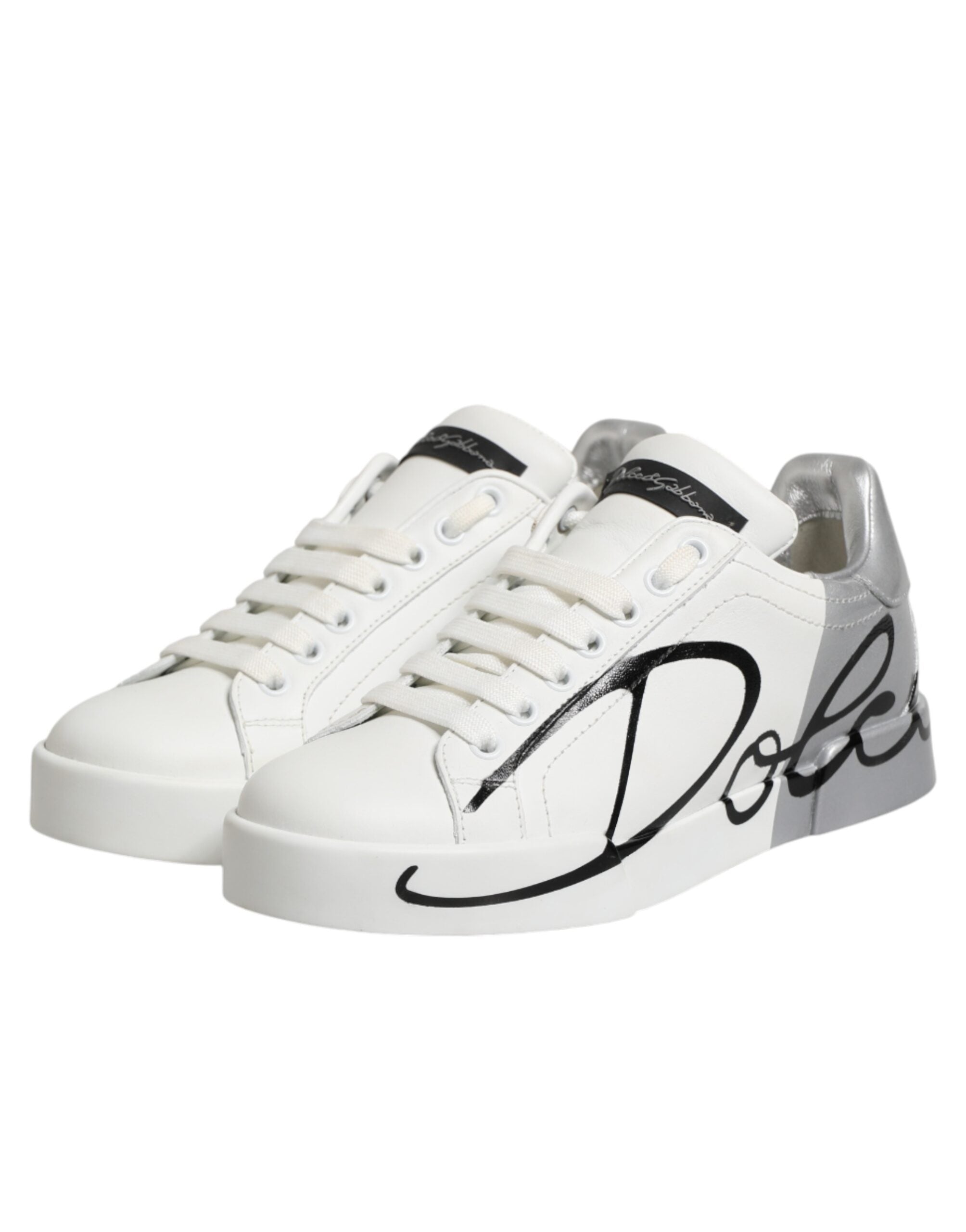 Dolce & Gabbana Λευκά Γκρι Δερμάτινα Χαμηλά Αθλητικά Παπούτσια