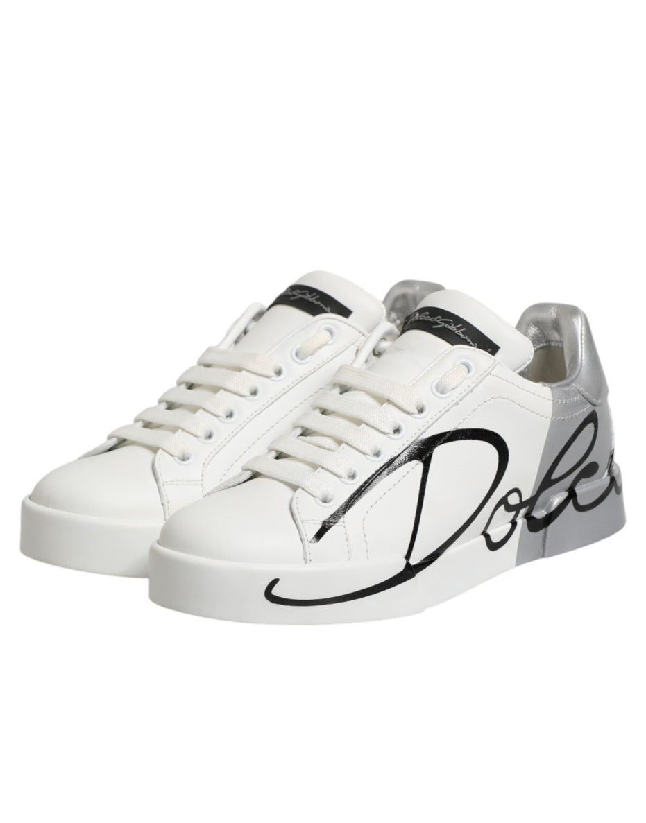 Dolce & Gabbana Λευκά Γκρι Δερμάτινα Χαμηλά Αθλητικά Παπούτσια