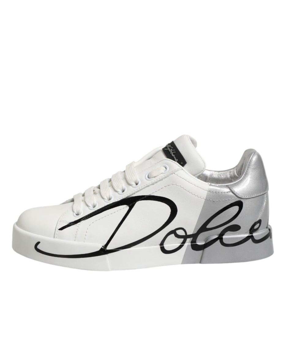 Dolce & Gabbana Λευκά Γκρι Δερμάτινα Χαμηλά Αθλητικά Παπούτσια