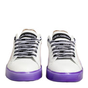 Dolce & Gabbana White Purple Leather Low Top Sneaker Shoes