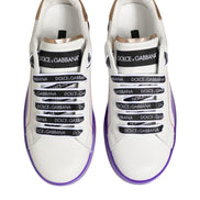 Dolce & Gabbana White Purple Leather Low Top Sneaker Shoes