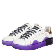 Dolce & Gabbana White Purple Leather Low Top Sneaker Shoes