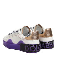 Dolce & Gabbana White Purple Leather Low Top Sneaker Shoes