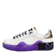 Dolce & Gabbana White Purple Leather Low Top Sneaker Shoes
