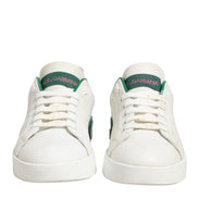 Dolce & Gabbana White Green Leather Low Top Sneakers Shoes
