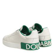 Dolce & Gabbana White Green Leather Low Top Sneakers Shoes