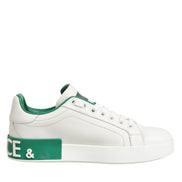 Dolce & Gabbana White Green Leather Low Top Sneakers Shoes