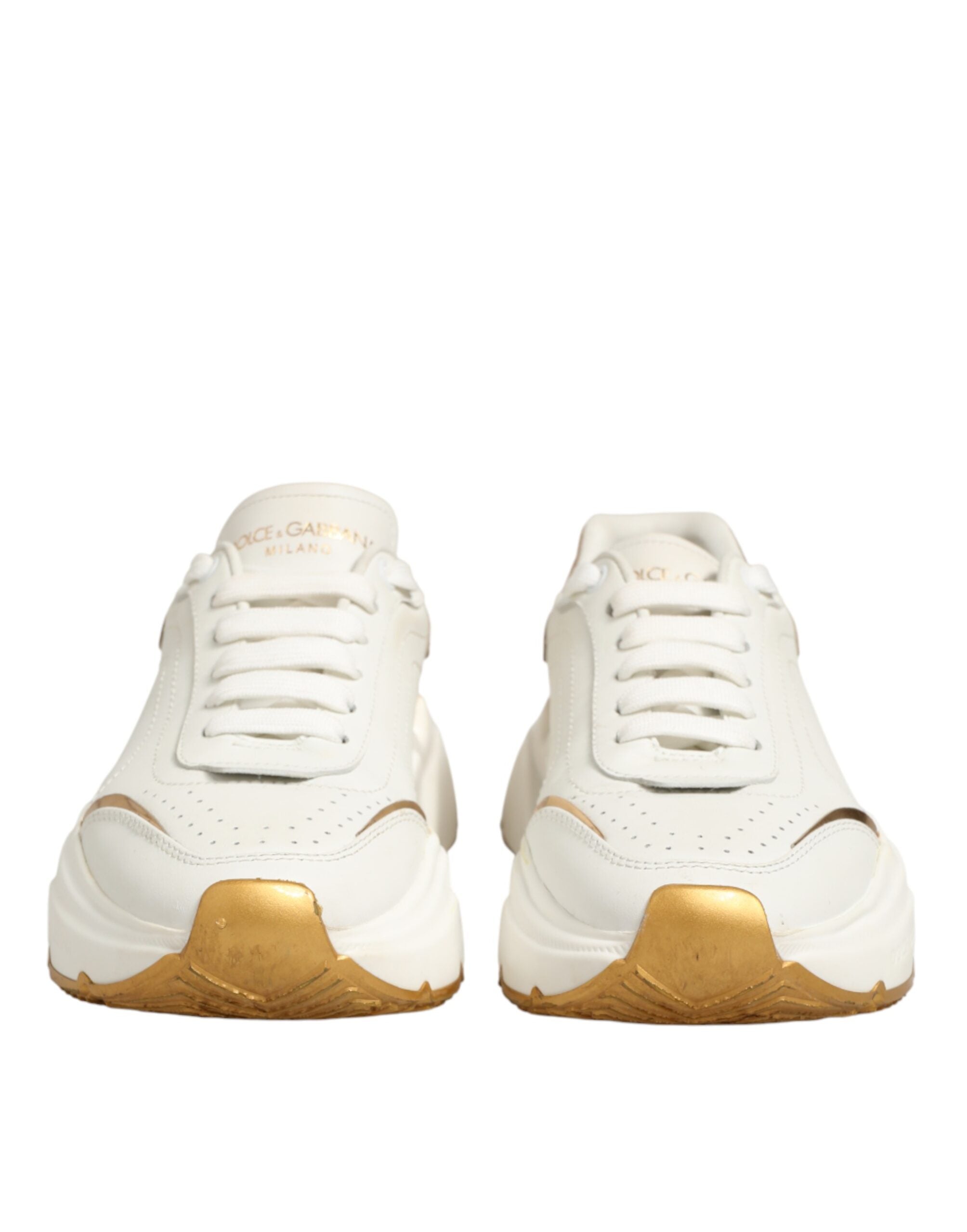 Dolce & Gabbana Λευκά Χρυσά Παπούτσια Daymaster Low Top Sneakers