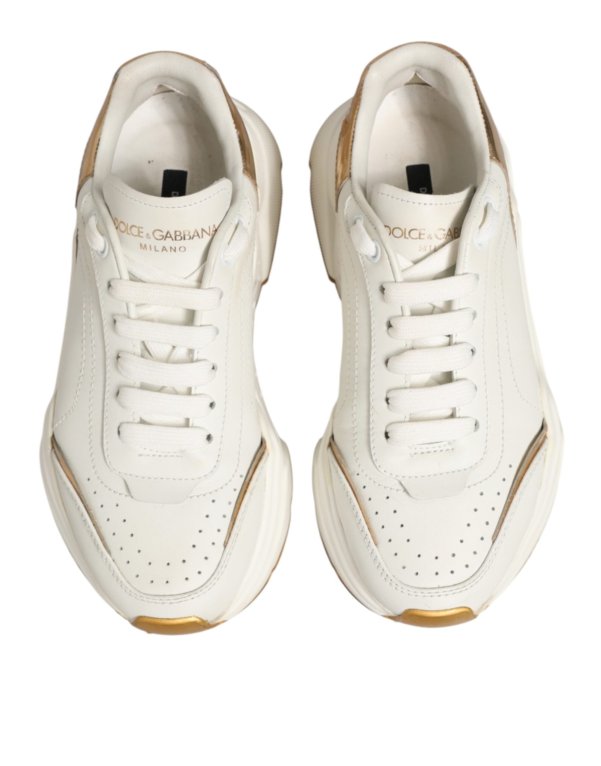 Dolce & Gabbana Λευκά Χρυσά Παπούτσια Daymaster Low Top Sneakers