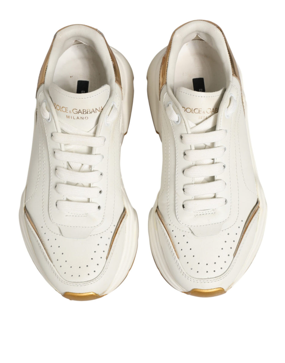 Dolce & Gabbana Λευκά Χρυσά Παπούτσια Daymaster Low Top Sneakers