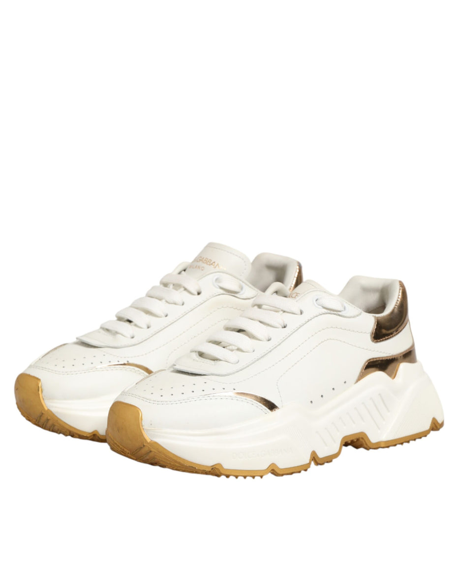 Dolce & Gabbana Λευκά Χρυσά Παπούτσια Daymaster Low Top Sneakers