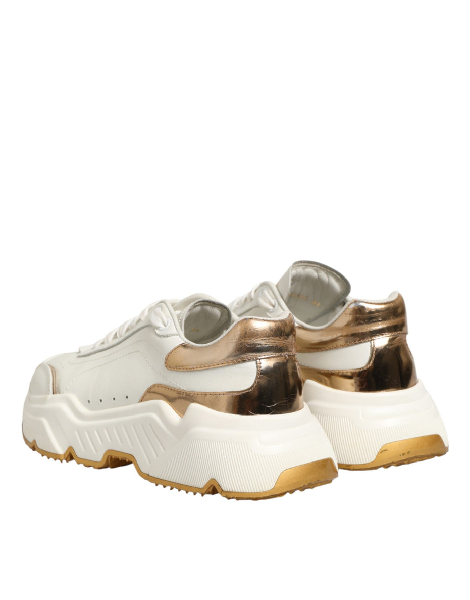 Dolce & Gabbana Λευκά Χρυσά Παπούτσια Daymaster Low Top Sneakers