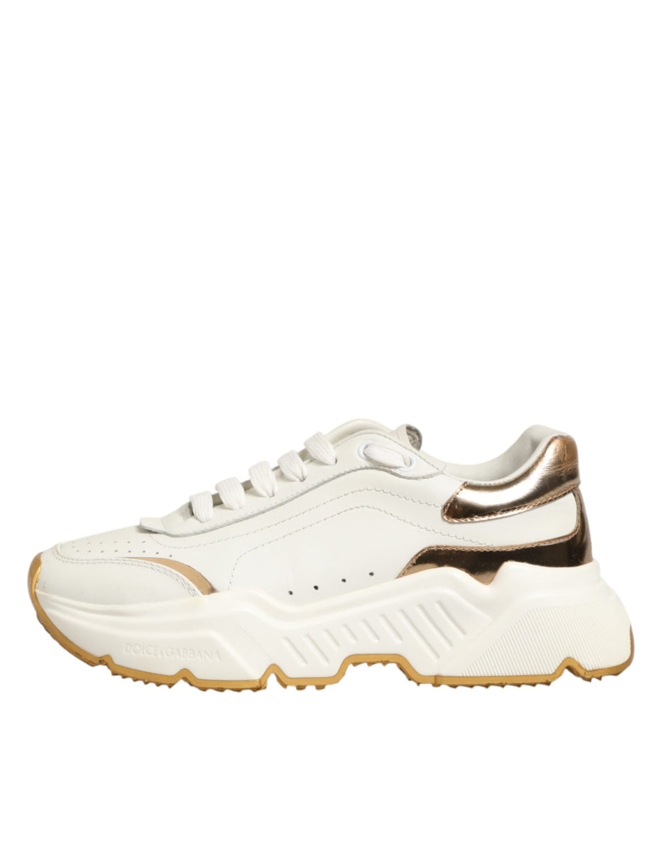 Dolce & Gabbana Λευκά Χρυσά Παπούτσια Daymaster Low Top Sneakers