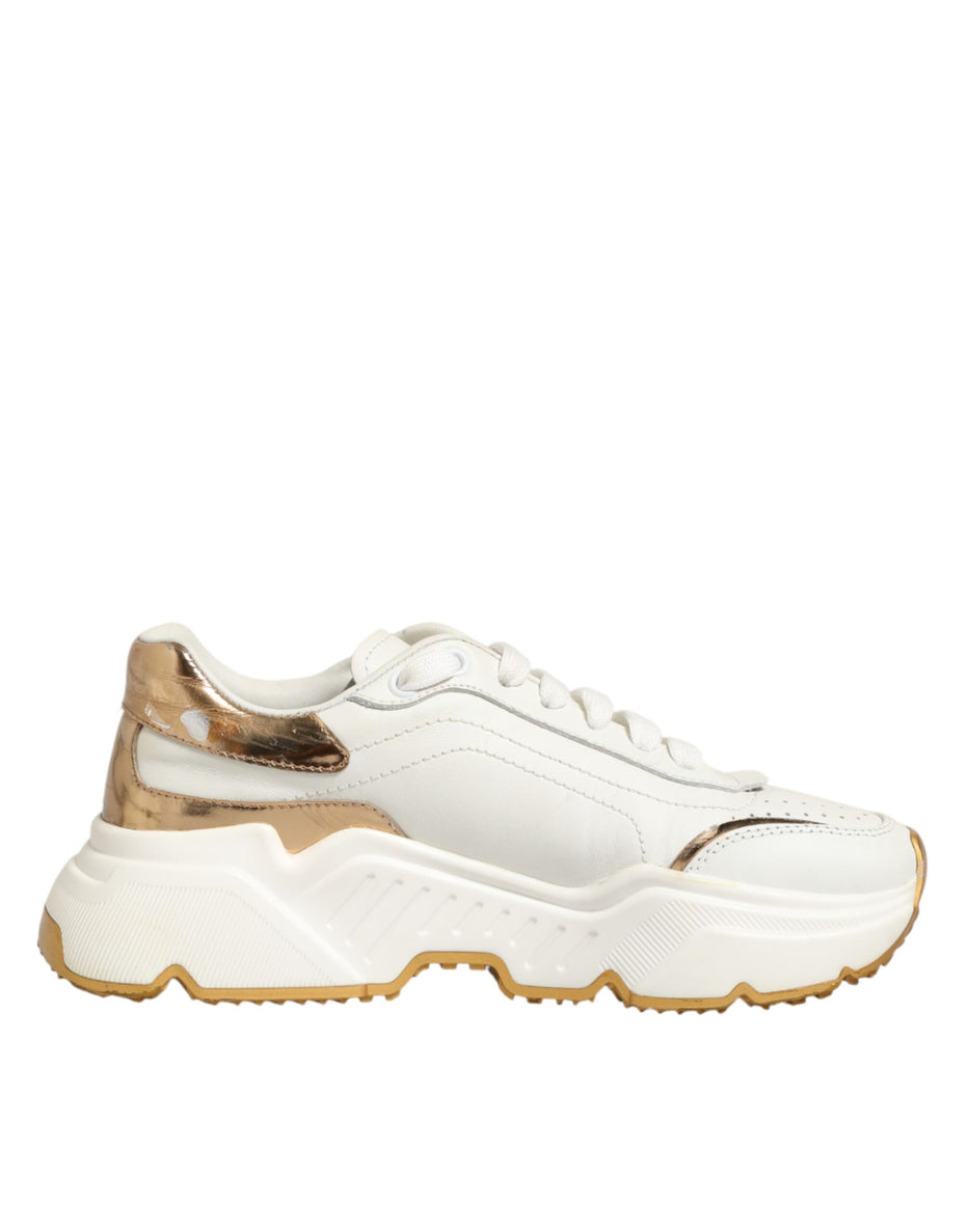 Dolce & Gabbana Λευκά Χρυσά Παπούτσια Daymaster Low Top Sneakers