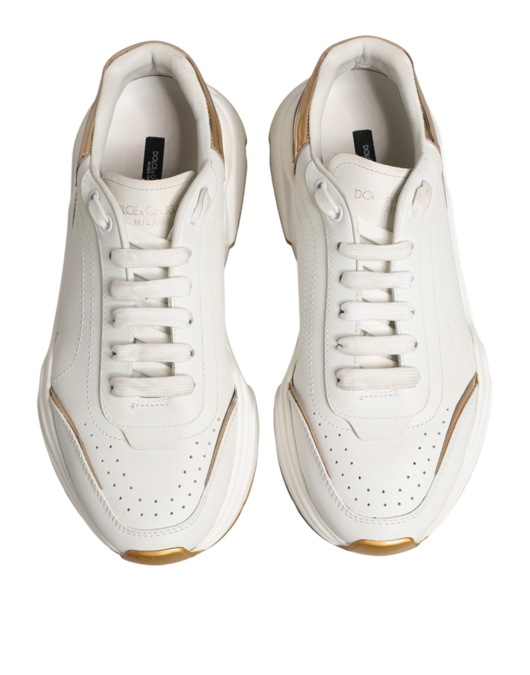 Dolce & Gabbana Λευκά Χρυσά Παπούτσια Daymaster Low Top Sneakers