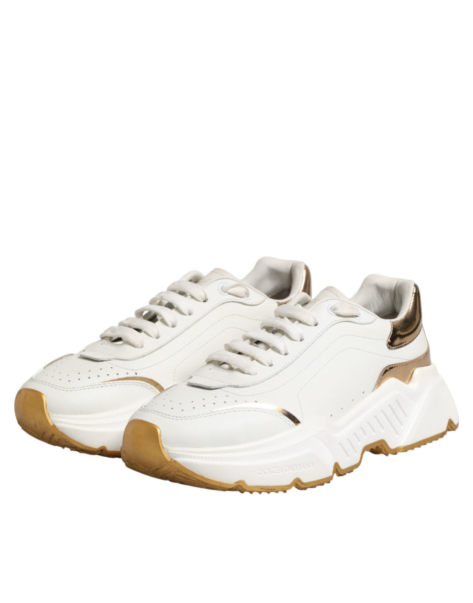 Dolce & Gabbana Λευκά Χρυσά Παπούτσια Daymaster Low Top Sneakers