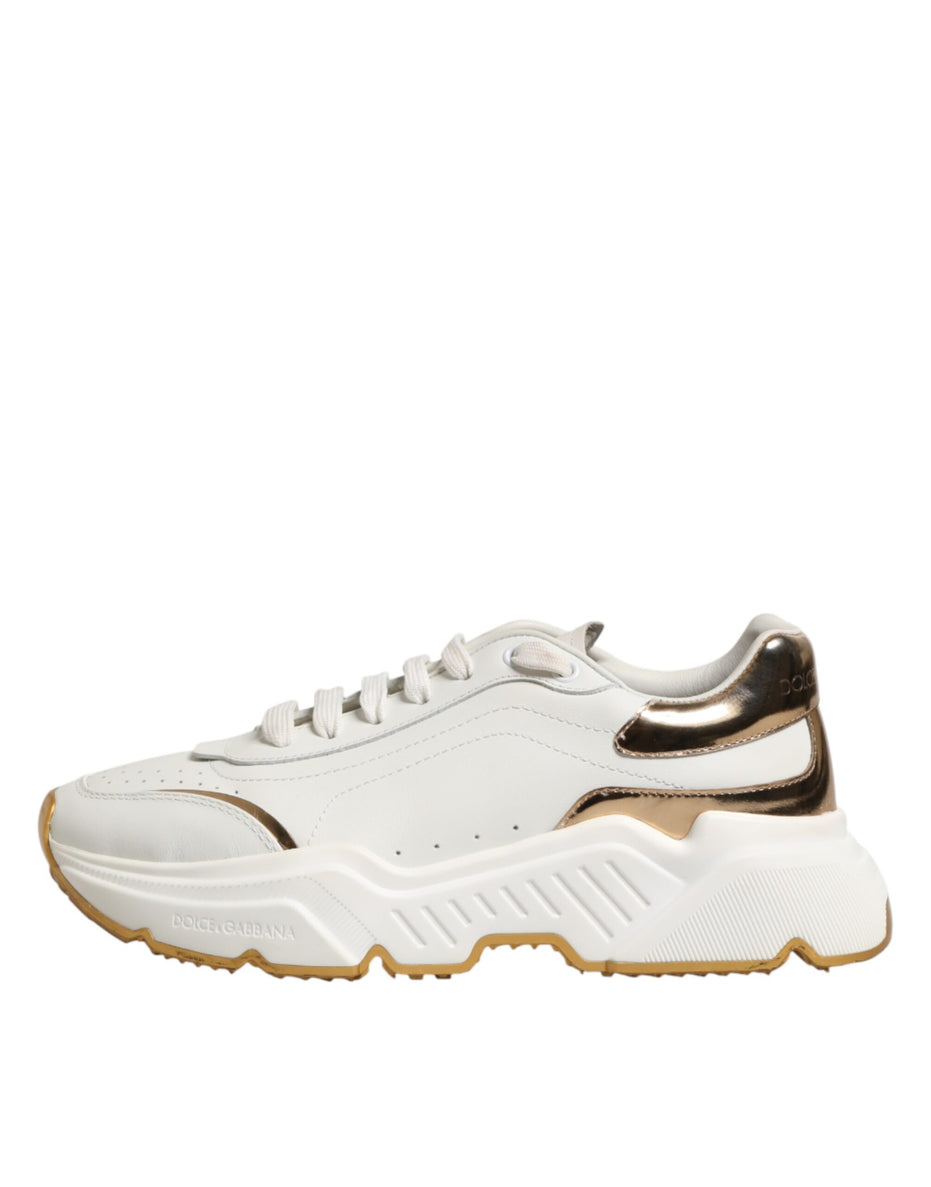 Dolce & Gabbana Λευκά Χρυσά Παπούτσια Daymaster Low Top Sneakers