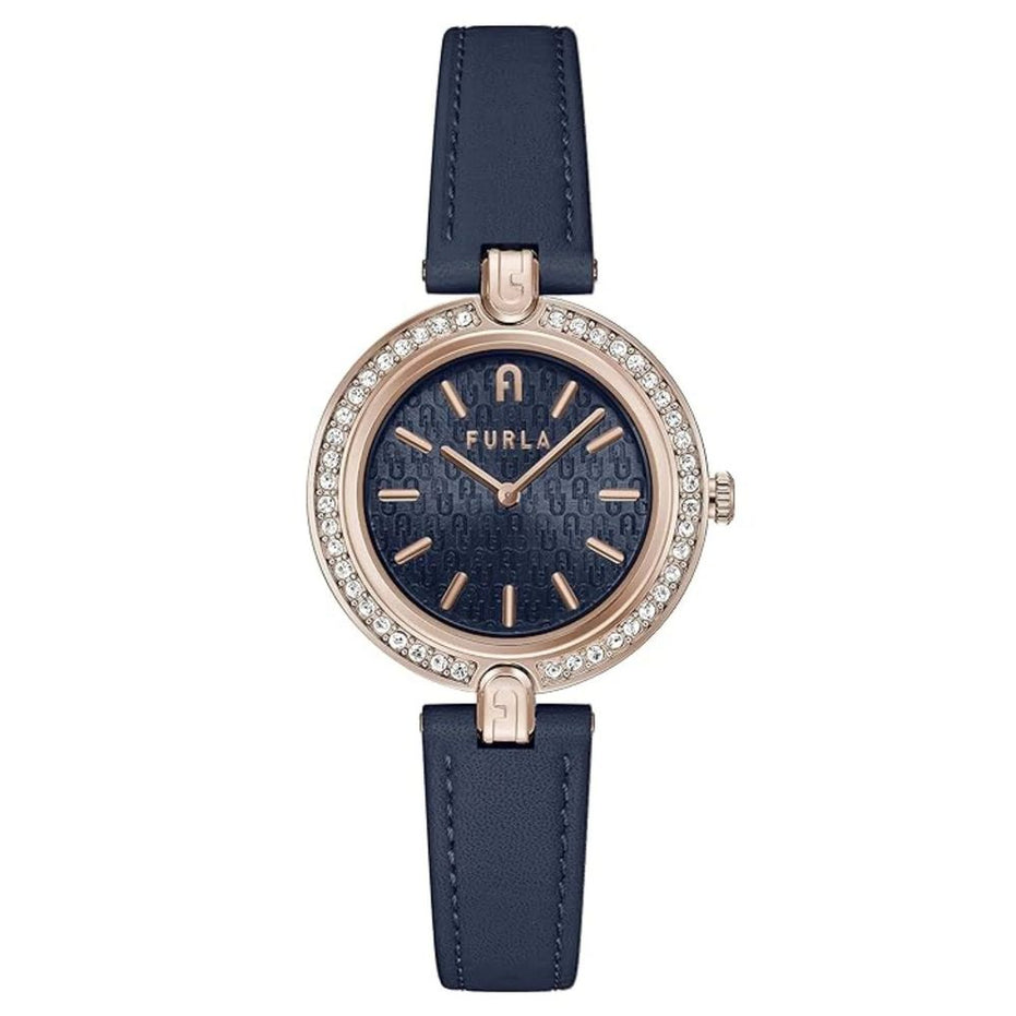 Γυναικείο Ρολόι Furla με Μπλε Δερμάτινο Λουράκι