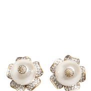 Dolce & Gabbana Gold Tone Maxi Faux Pearl Floral Clip-on Jewelry Earrings