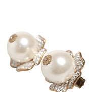 Dolce & Gabbana Gold Tone Maxi Faux Pearl Floral Clip-on Jewelry Earrings
