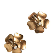 Dolce & Gabbana Gold Tone Maxi Faux Pearl Floral Clip-on Jewelry Earrings
