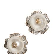 Dolce & Gabbana Gold Tone Maxi Faux Pearl Floral Clip-on Jewelry Earrings